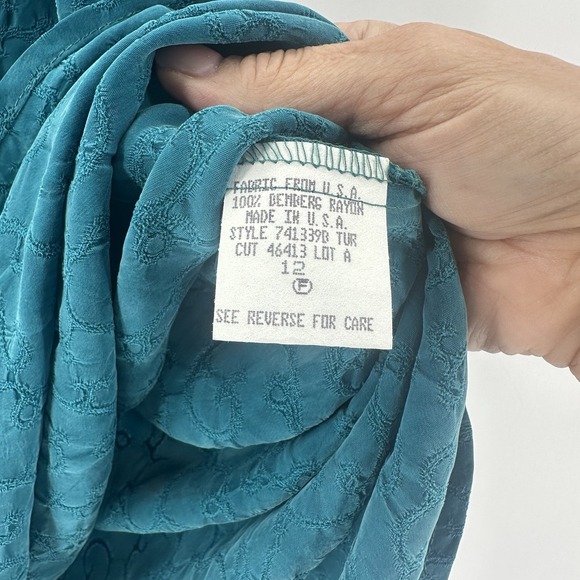 Liz Claiborne Teal Turquoise Blue Short Short Sleeve Sz 12 Blouse Tunic AB35 - Picture 11 of 12